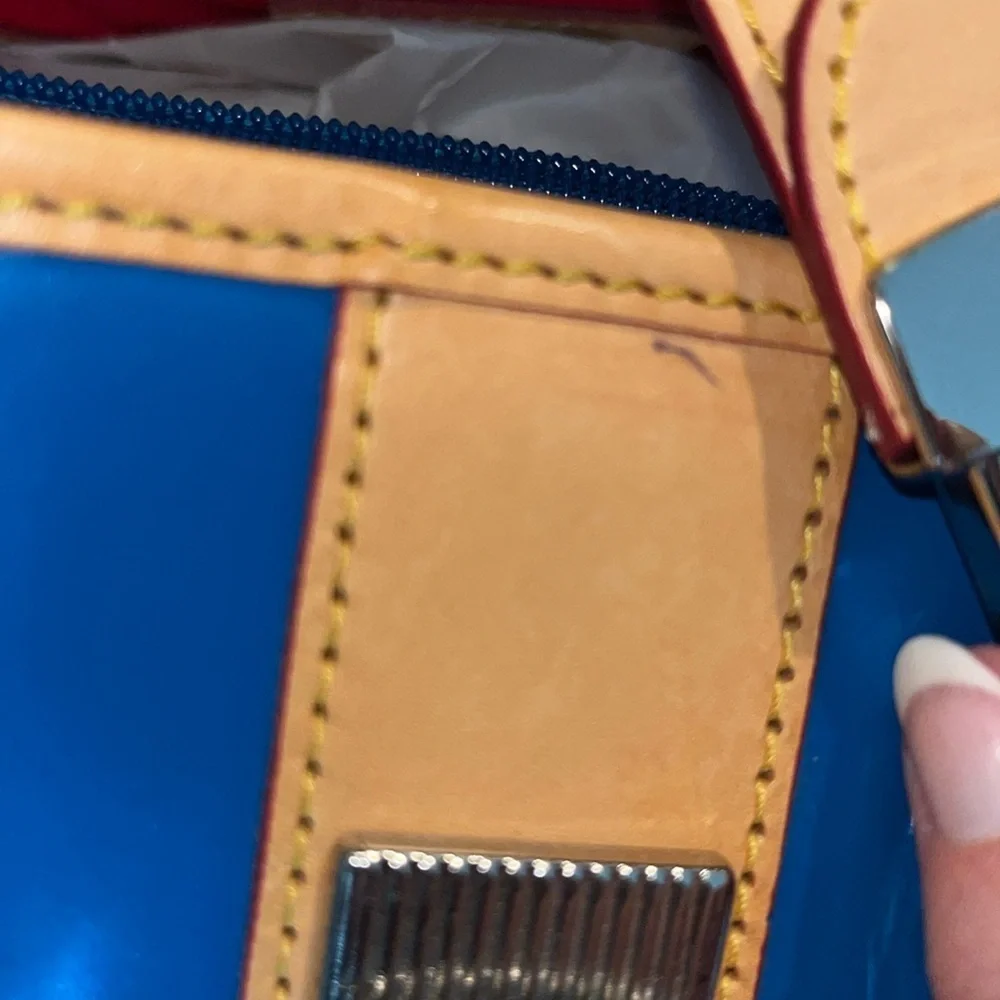 Dooney & Bourke  Satchel  Royal blue coated canvas/ tan leather trim   Like New